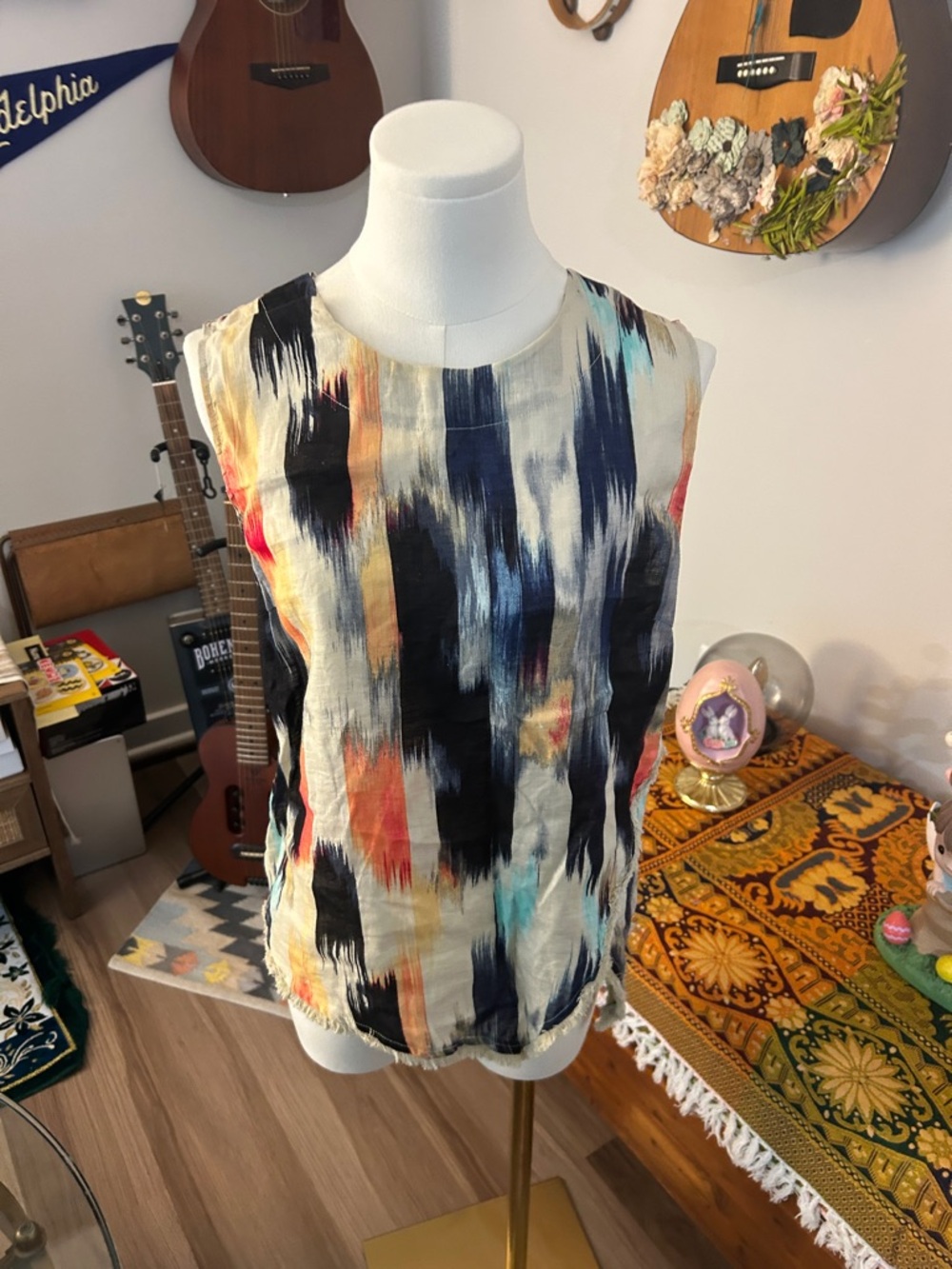 DKNY Sleeveless Brushstroke Print Shell Top - Multicolor